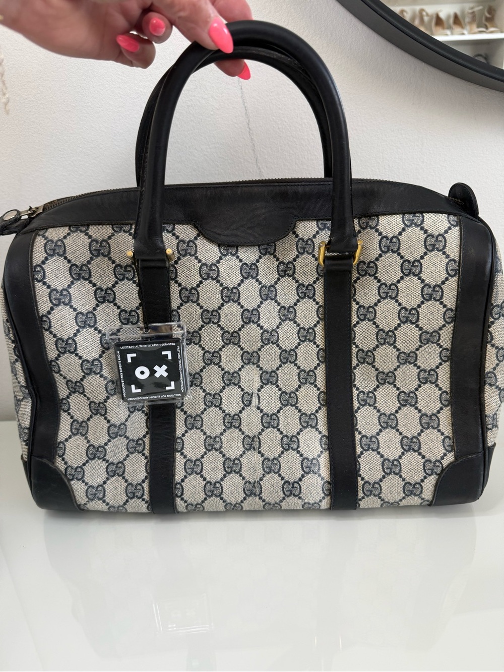 Gucci Vintage GG Navy Supreme Boston Bag